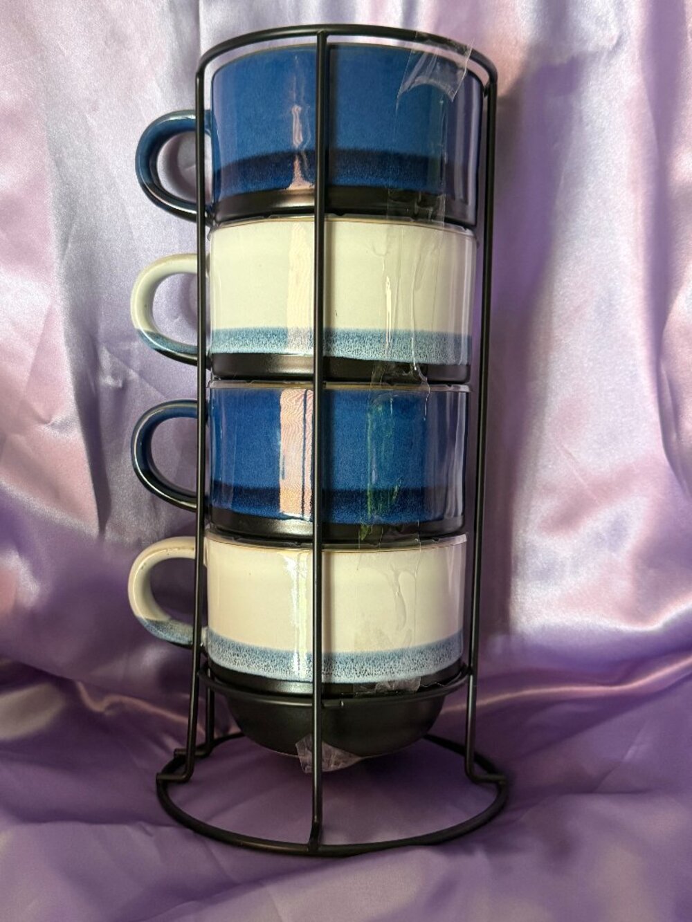 NEW-Boston Warehouse-Stacking Coffee Mugs Set w/Stand-Dishwasher/Microwave Safe